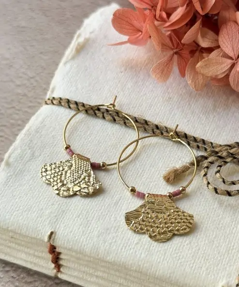 créoles gingko empreinte dentelle et miyuki